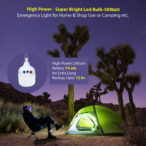 50Watt Rechargeable Emergency LED Bulb - with Charging Adapter